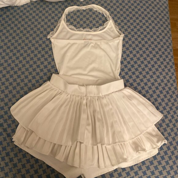 Bow white pleated mini skirt set - Picture 2 of 2